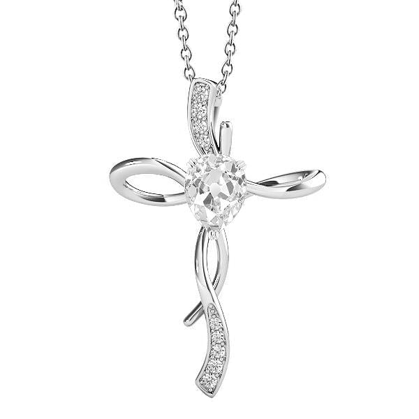 Pingente de diamante em cruz de ouro branco redondo e corte de pera antigo mineiro de 2 quilates - harrychadent.pt