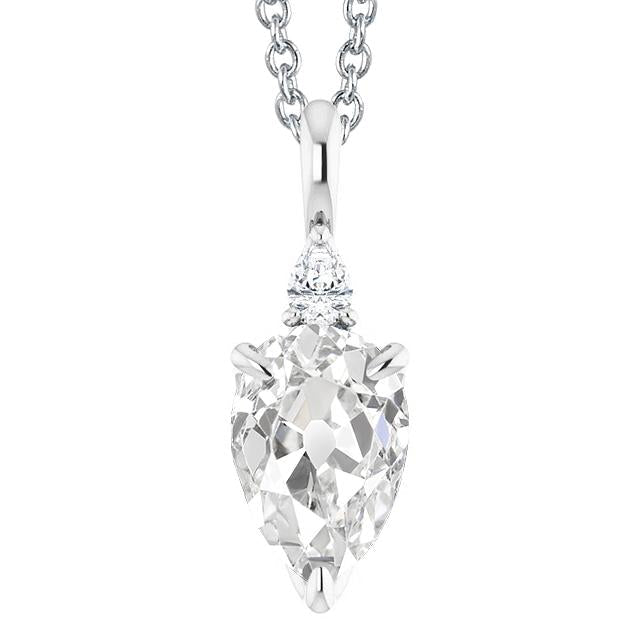 Pingente de diamante de ouro branco pera com corte antigo 3.50 quilates 14K - harrychadent.pt