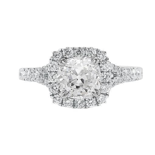 Almofada Old Cut em ouro branco com anel de diamante redondo e joias de 5 quilates - harrychadent.pt