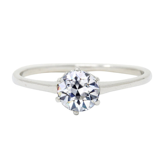 Anel Solitaire em ouro branco redondo antigo corte de diamante 6 pinos conjunto de 2 quilates - harrychadent.pt