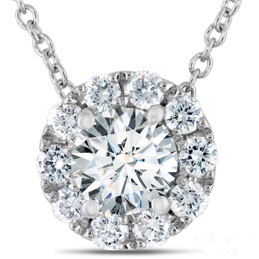 Mulheres Redondo Halo Diamond Pingente De Ouro Branco Espumante Jóias 2 Ct. - harrychadent.pt
