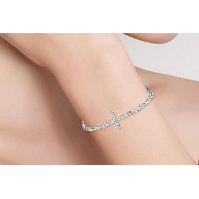 Pulseira feminina de diamante e tênis com cruz de 7 quilates e joias de ouro branco - harrychadent.pt