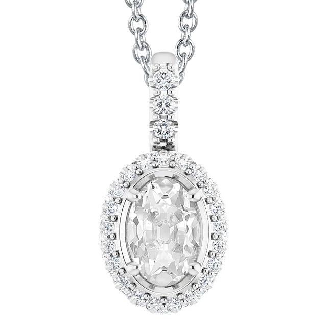 Halo Diamond Pendant Feminino Oval Old Cut 5.50 Quilates Joias 14K - harrychadent.pt