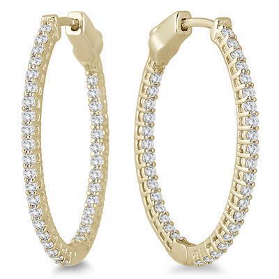 Brincos de argola femininos em ouro amarelo 14K 3.50 quilates e diamantes espumantes - harrychadent.pt