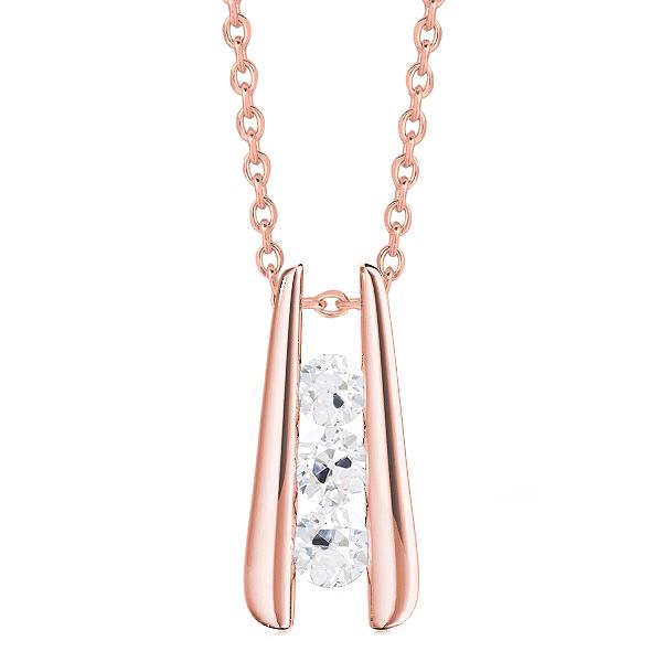Diamante de ouro rosa pingente slide 3 pedra redondo antigo mineiro 1.50 quilates - harrychadent.pt