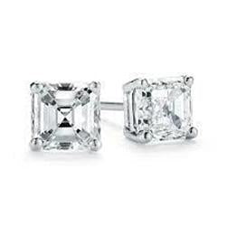 Brinco com pino de diamante com corte Asscher de 1 quilate ouro branco 14K - harrychadent.pt