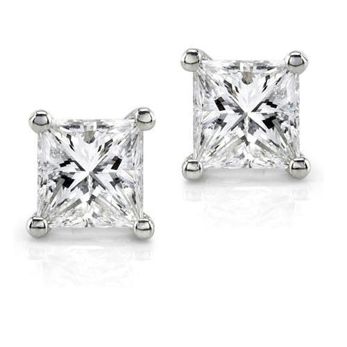 Conjunto de pontas de 1 quilate Princesa Cut Diamond com pino e ouro branco 14K - harrychadent.pt