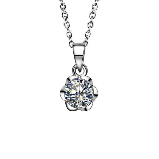 Colar de diamante redondo de 1 quilate e pingente de flor em ouro branco 14K - harrychadent.pt