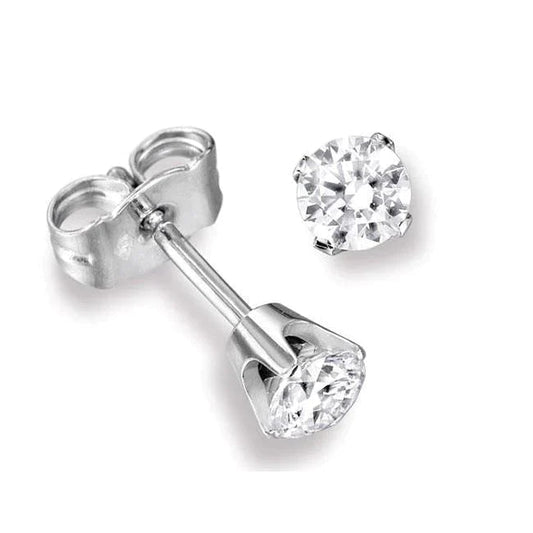 Brinco de diamante redondo de 1 quilate com coroa de ouro branco 14K