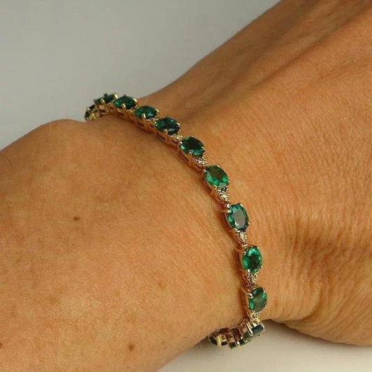 Pulseira de tênis de diamante 12 quilates de gema esmeralda em ouro amarelo 14K - harrychadent.pt