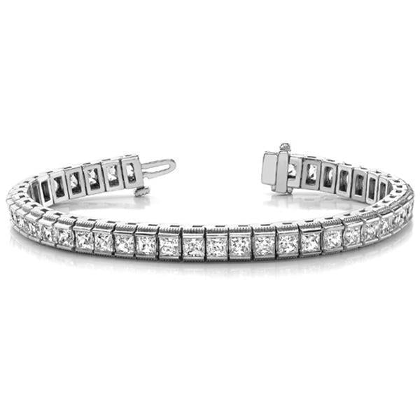 12.60 quilates pulseira de tênis espumante Princess Cut Diamonds WG 14K - harrychadent.pt