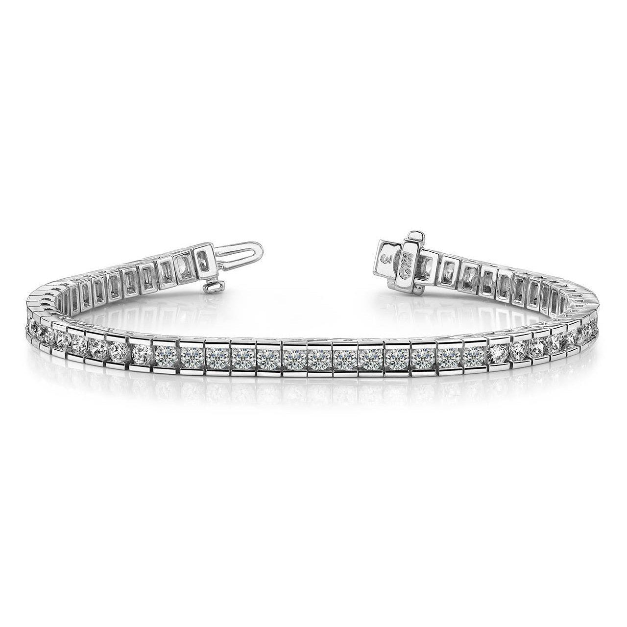 Bracelete de tênis com caixa de diamantes com corte redondo de 14 quilates em ouro branco 14K - harrychadent.pt