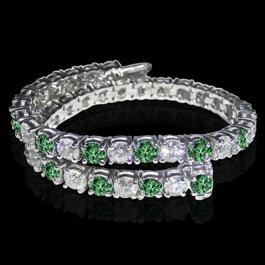 14 Ct. Pulseira de tênis de diamantes verdes brancos em ouro branco - harrychadent.pt