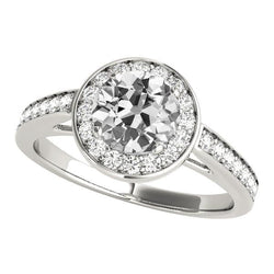 14K Gold Halo Diamond Ring Round Old Cut 4.75 Carats Ladies Jewelry