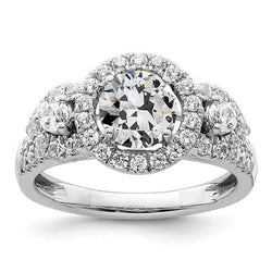 14K Gold Halo Engagement Ring Round Old Mine Cut Diamond 5 Carats