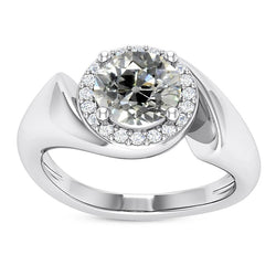 14K Gold Halo Wedding Ring Round Old Mine Cut Diamonds 4.75 Carats