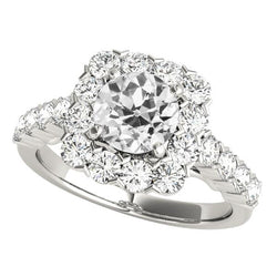 14K Gold Halo Wedding Ring Round Old Mine Cut Diamonds 5 Carats
