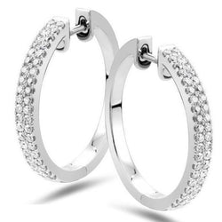 14K White Gold 3.00 Carats Prong Set Diamonds Ladies Hoop Earrings