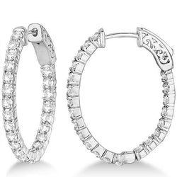 14K White Gold 4.40 Ct Round Brilliant Cut Diamonds Hoop Earrings New