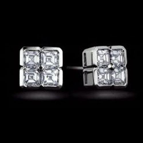 Brinco de pino de diamante de corte asscher em ouro branco 14K 2 quilates - harrychadent.pt