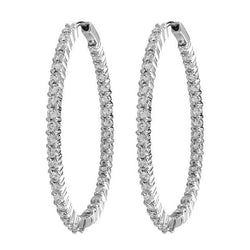 14K White Gold Round Cut 4.50 Carats Diamonds Hoop Earrings New