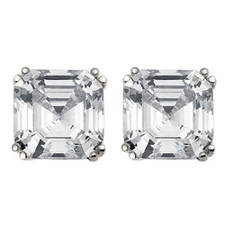 14K White Gold Women Asscher Cut 4 Carats Diamond Stud Earrings Fine