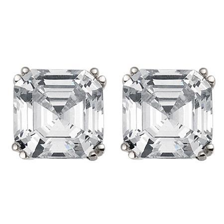 Brincos de ouro branco 14K femininos Asscher Cut 4 quilates de diamante fino - harrychadent.pt