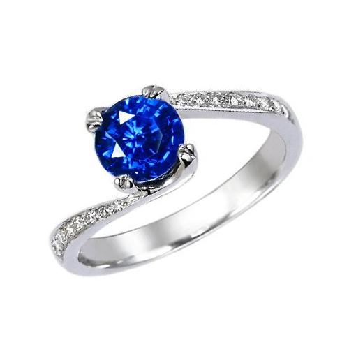 Anel de diamante de safira azul do Ceilão com corte redondo de 1.25 ct - harrychadent.pt