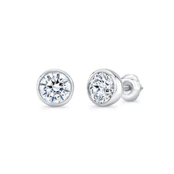1.30 Carats Round Diamond Stud Earring Bezel Set White Gold 14K