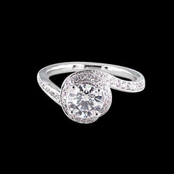 1.38 Carats Round Diamond Antique Style Wedding Ring White Gold 14K