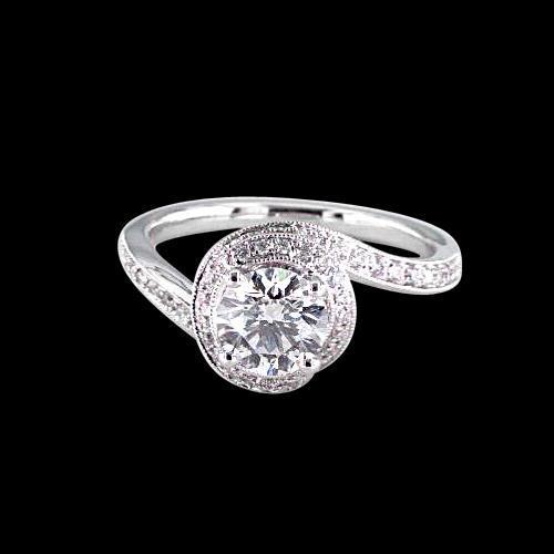 1.38 quilates redondo diamante estilo antigo anel de casamento ouro branco 14K - harrychadent.pt