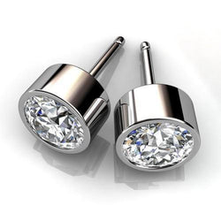 1.4 Ct Solitaire Round Bezel Set Diamond Stud Earring 14K White Gold