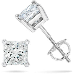 1.5 Ct Princess Cut Prong Set Diamond Stud Earring 14K White Gold