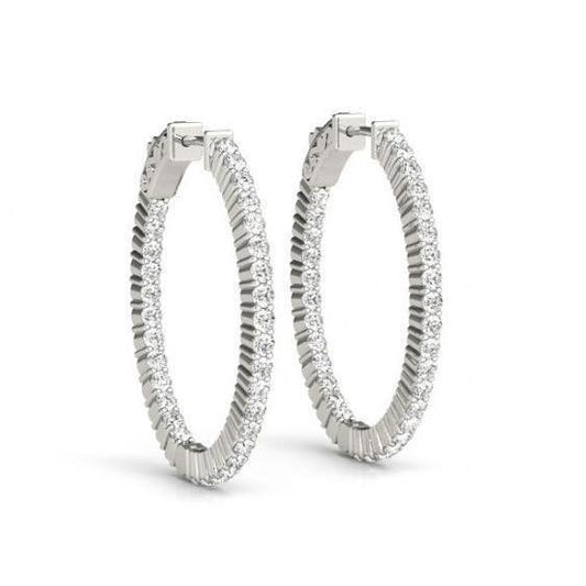 Brincos de argola de diamantes brilhantes redondos de 1.50 quilates em ouro branco 14K novos - harrychadent.pt
