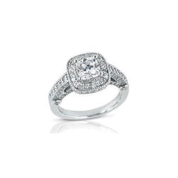 1.50 Carats Cushion And Round Lab Grown Diamond Antique Style Ring White Gold