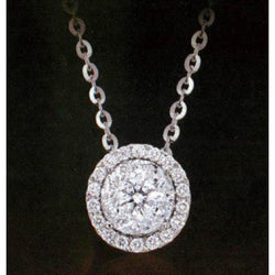 1.50 Carats Diamond Pendant Necklace With Chain White Gold 14K