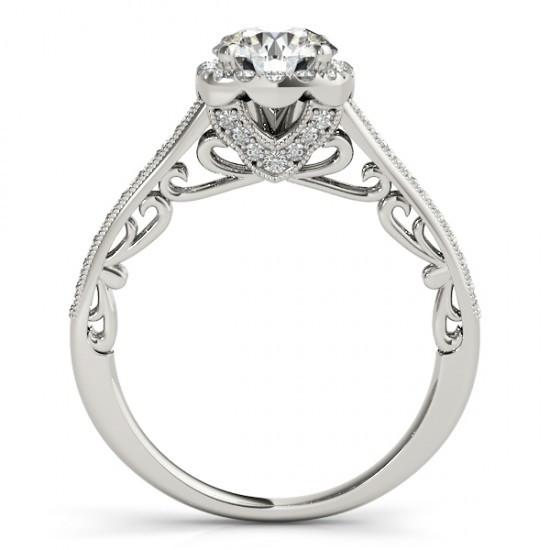 Anel de noivado de halo de diamante redondo de 1.50 quilates em ouro branco filigrana 14K - harrychadent.pt
