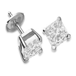 1.50 Ct Princess Diamond Stud Earrings 14K White Gold