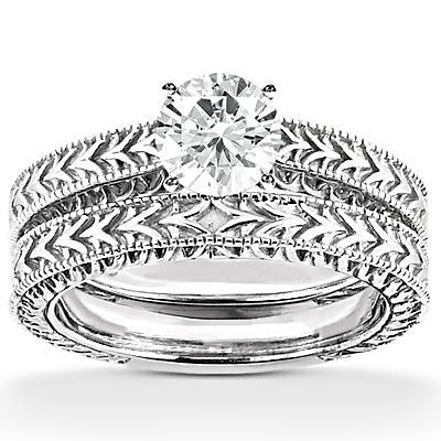1.50 Ct. Conjunto de anel de noivado em ouro branco estilo antigo 14K - harrychadent.pt