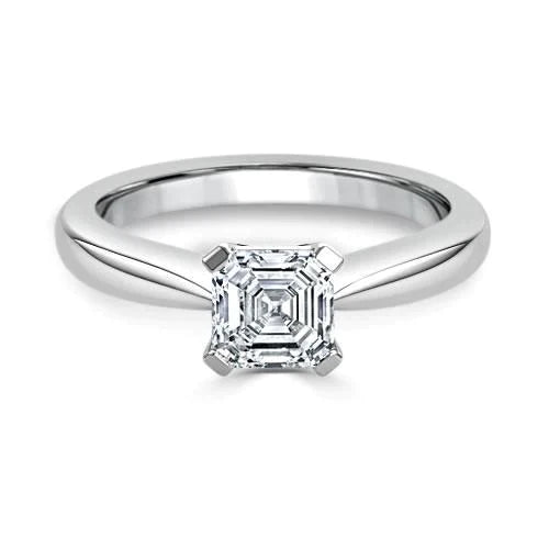 Anel solitário de diamante Asscher 1,60 quilates 4 pontas ouro branco 14K