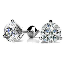 1.70 Carats Lab Grown Diamond  Stud Earrings 3 Prong Solitaire Round White Gold 14K
