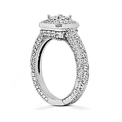 Conjunto de pavimentação de anel de noivado de diamante de 1.75 quilates Joias Milgrain Novo - harrychadent.pt