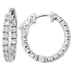 1.75 Carats Round Diamond Hoop Earring Solid White Gold