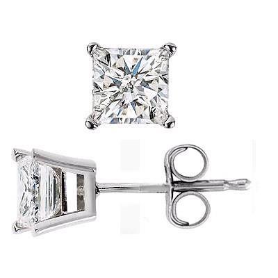 Conjunto de 4 dentes e 4 pinos de 1.90 ct Princesa Cut Diamond Stud Brincos de ouro branco - harrychadent.pt