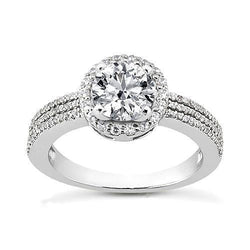 1.99 Carat Halo Diamond 3 Row Engagement Ring White Gold 14K
