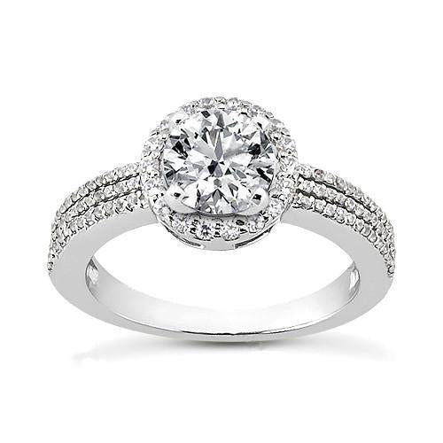 1.99 quilates Halo Diamond 3 fileiras anel de noivado em ouro branco 14K - harrychadent.pt