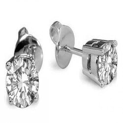 2 Carat 4 Prong Set Oval Solitaire Diamond Stud Earrings White Gold
