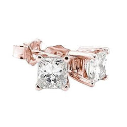 2 Carat Princess Diamonds Stud Earrings Rose Gold