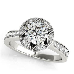 2 Carats Diamond Halo Engagement Anniversary Ring White Gold 14K