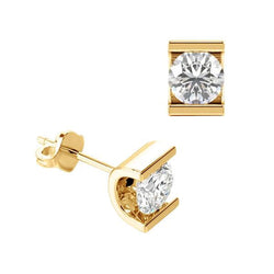 2 Carats Diamond Studs Channel Set Round Cut Yellow Gold 14K Jewelry